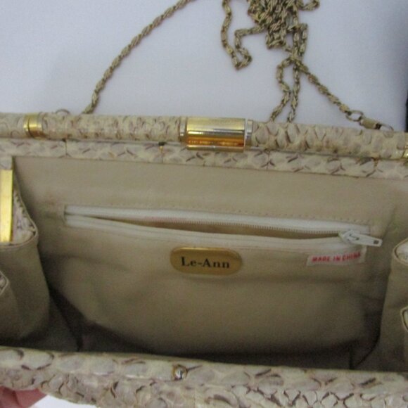 Exotic Snakeskin Purse Clutch Crossbody Shoulder Gold Chain Bag Vintage - Picture 5 of 8